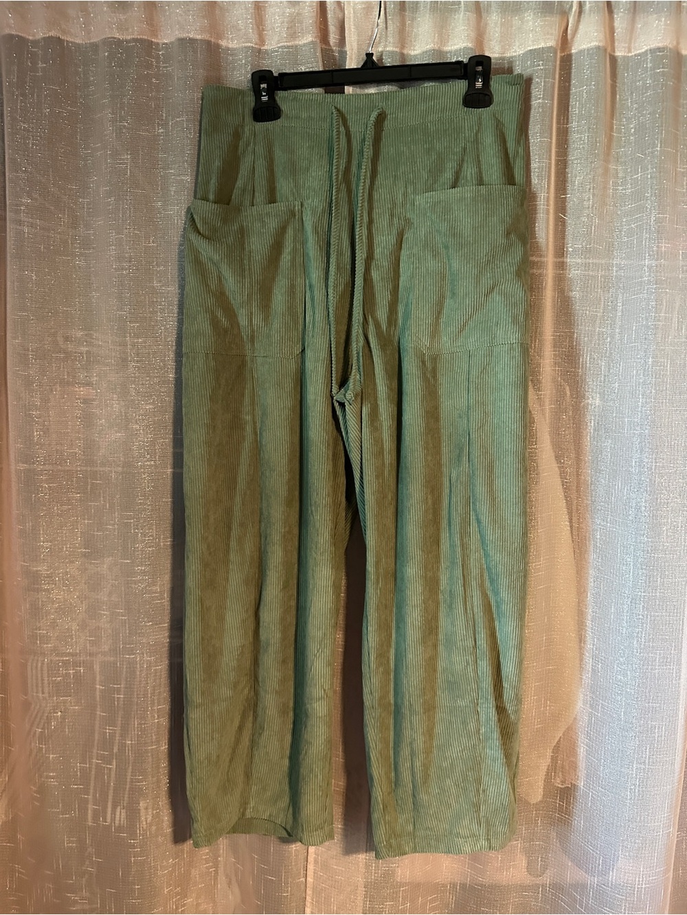 Wide-Leg Corduroy Pull-On Pants in Sage Green